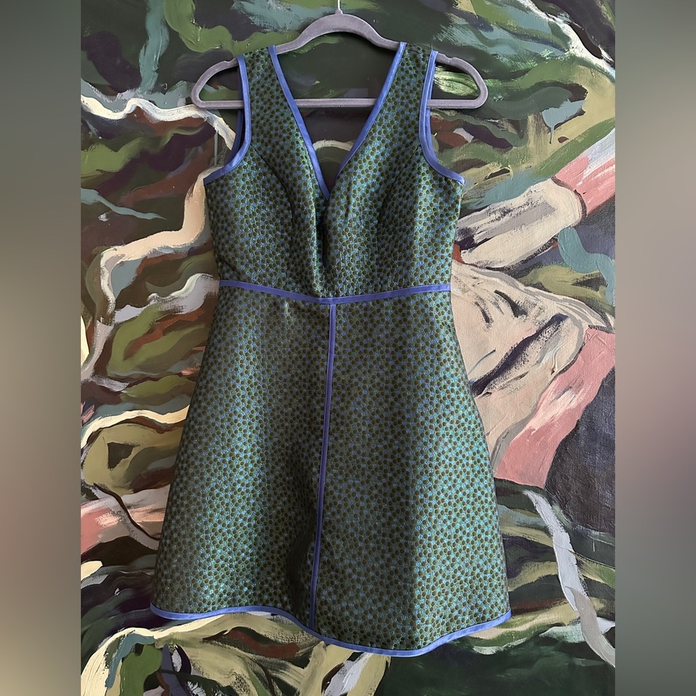 Minuet Green and Blue Patterned Sleeveless Dress